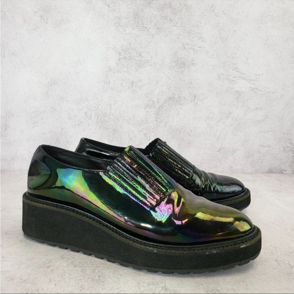 $425 LOEFFLER RANDALL Women Iridescent Black Leather Ria Loafer Shoe 6 Platform